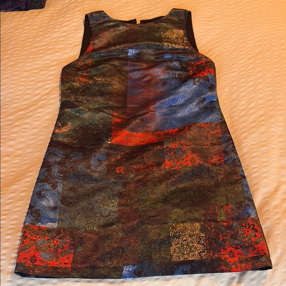 Alice + Olivia Brown and Orange Asymmetrical Sheath Mini Dress